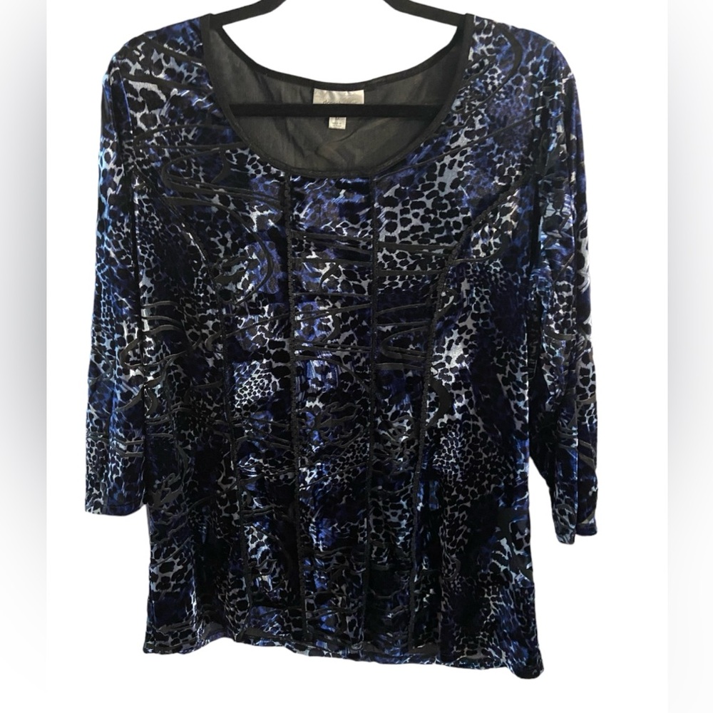 Dress Barn Blue/Black Patterned Velvet Blouse